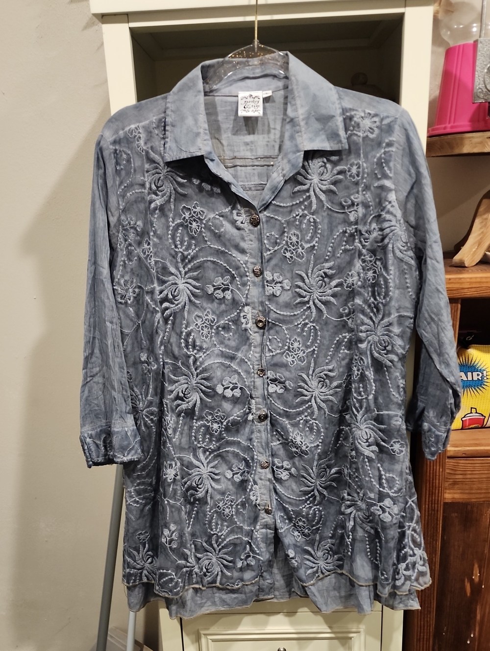 Parsley & Sage Blue Embroidered Button-Down Tunic